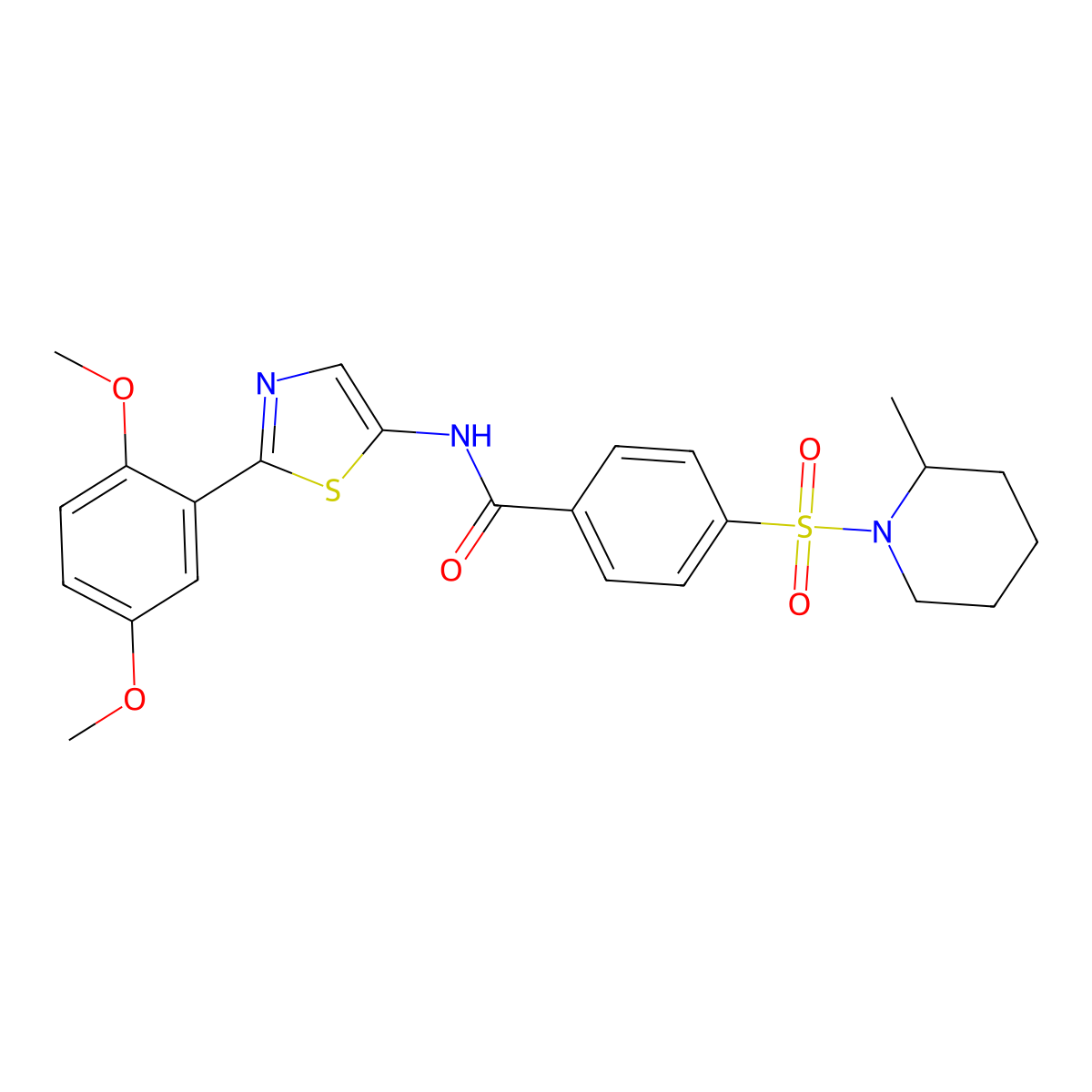 N-(2-(2,5-dimethoxyphenyl)thiazol-5-yl)-4-((2-methylpiperidin-1-yl)sulfonyl)benzamide molecular structure, CAS 683770-93-6