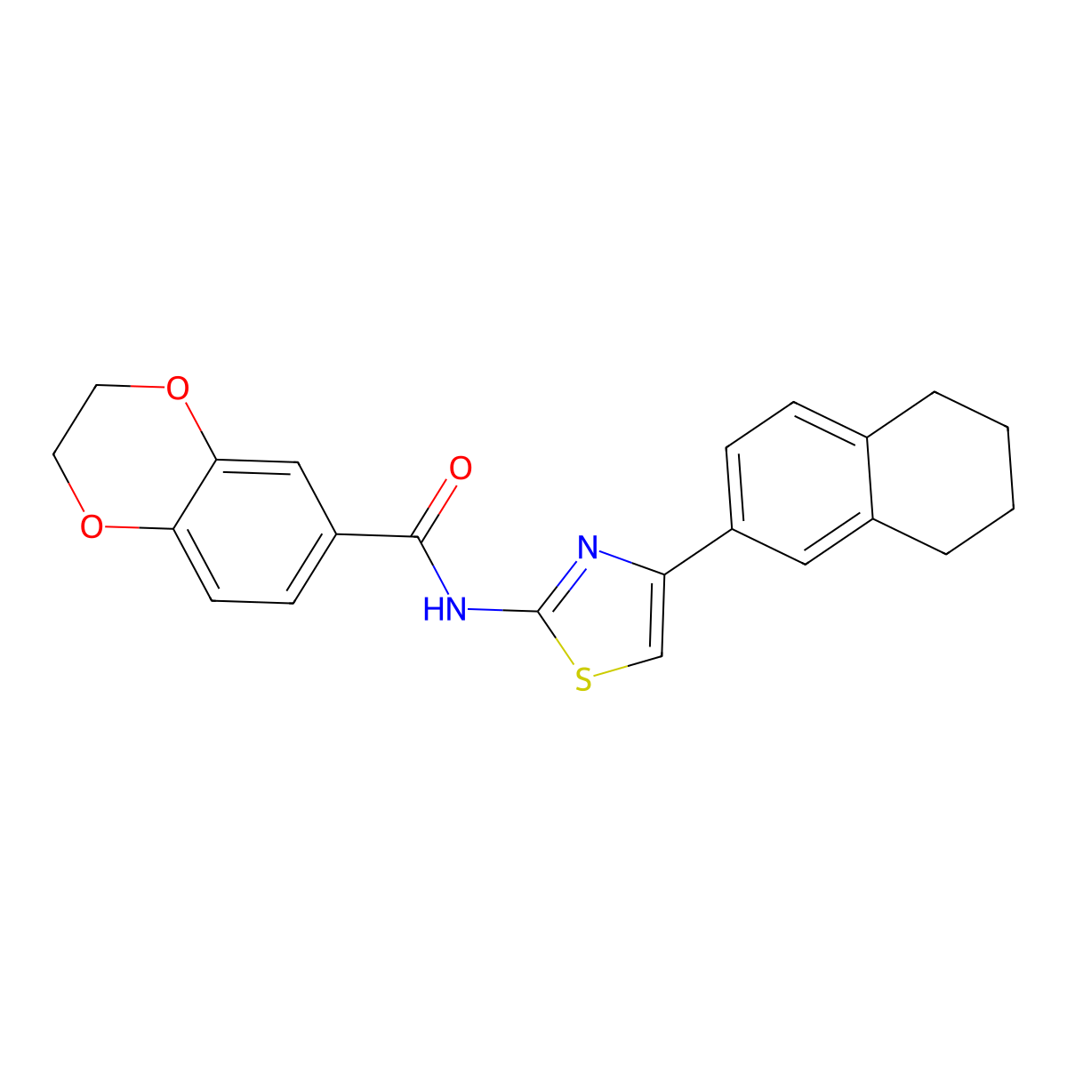 N-[4-(5,6,7,8-tetrahydronaphthalen-2-yl)-1,3-thiazol-2-yl]-2,3-dihydro-1,4-benzodioxine-6-carboxamide molecular structure, CAS 683777-43-7