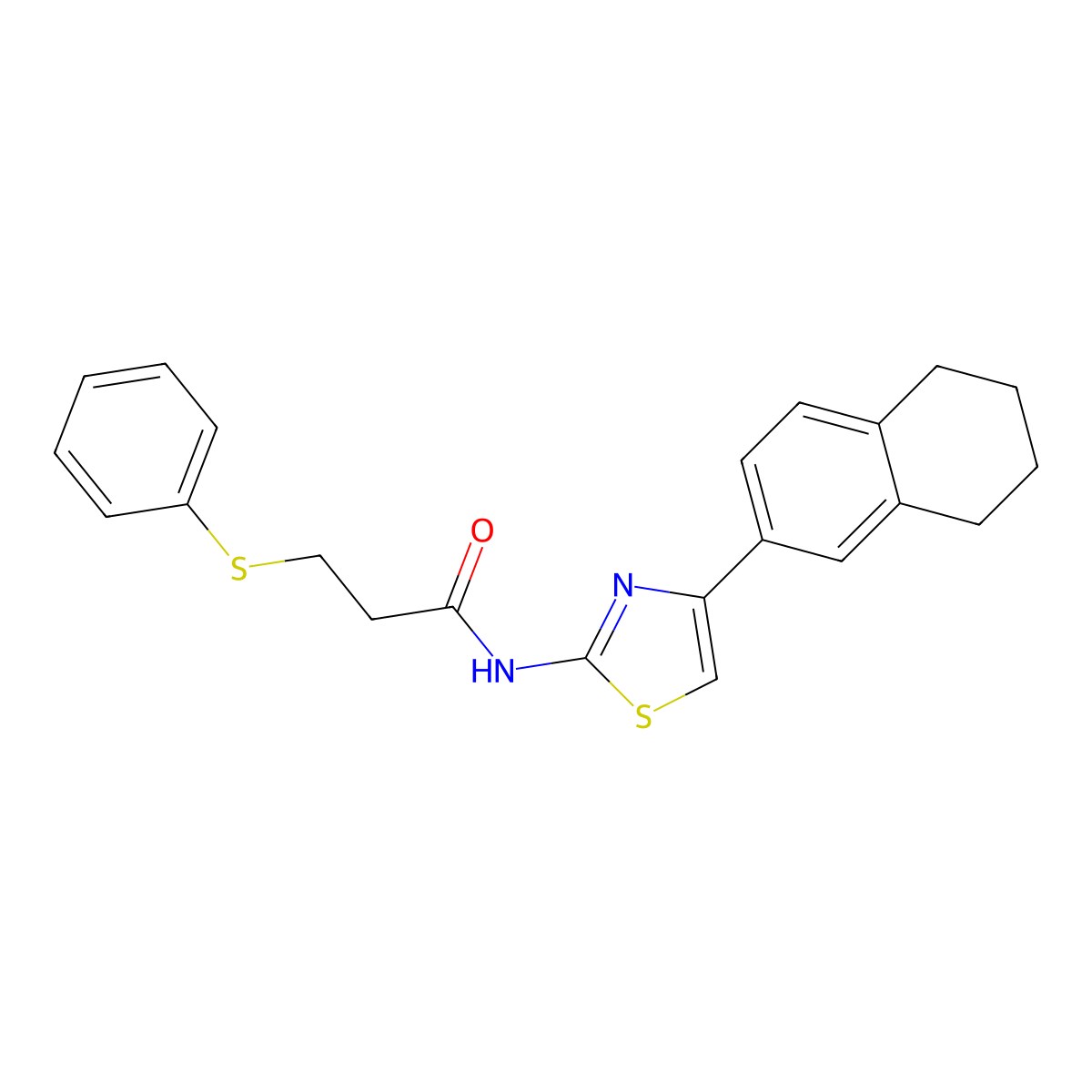 3-(phenylthio)-N-(4-(5,6,7,8-tetrahydronaphthalen-2-yl)thiazol-2-yl)propanamide molecular structure, CAS 683777-69-7
