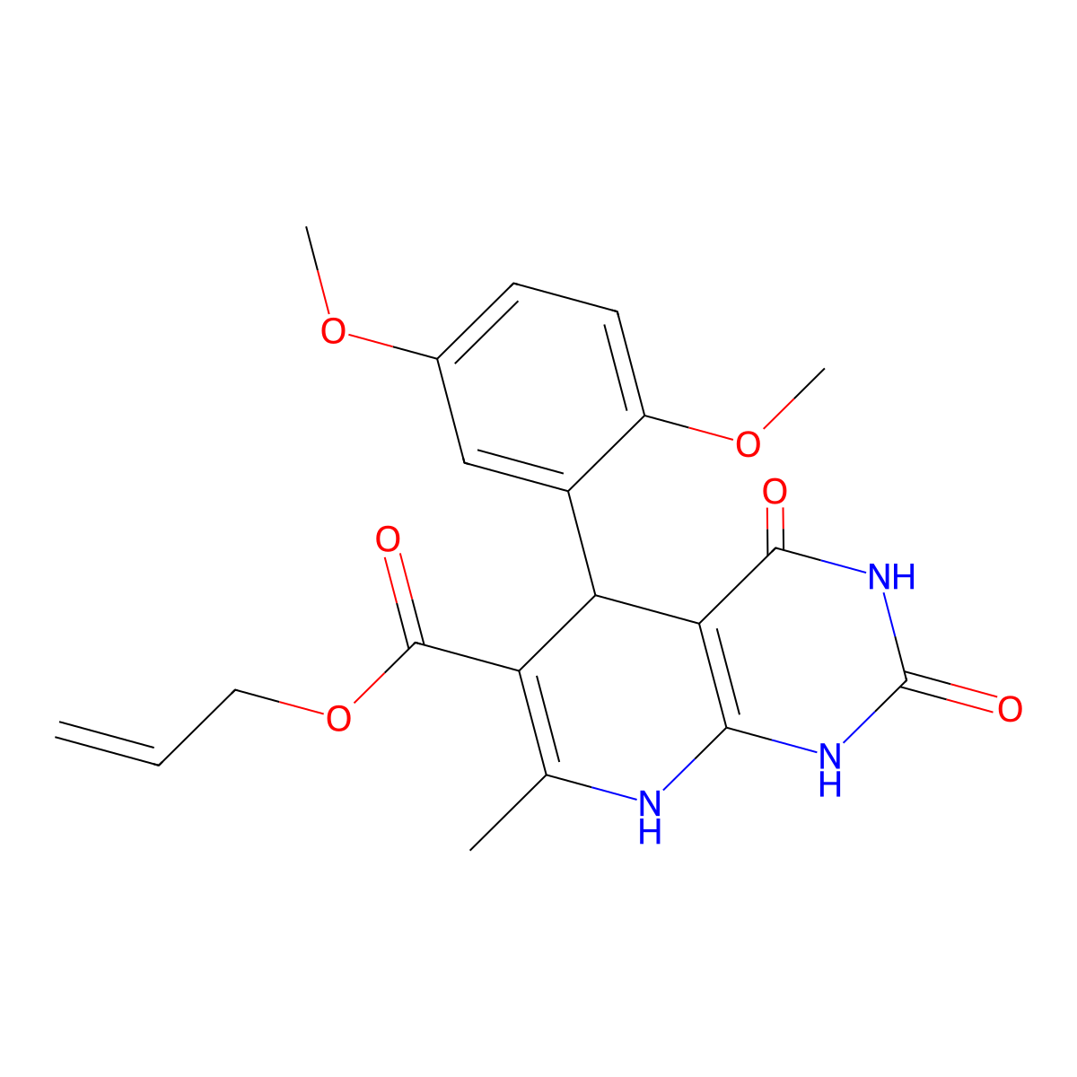 prop-2-enyl 5-(2,5-dimethoxyphenyl)-7-methyl-2,4-dioxo-5,8-dihydro-1H-pyrido[2,3-d]pyrimidine-6-carboxylate molecular structure, CAS 683778-76-9