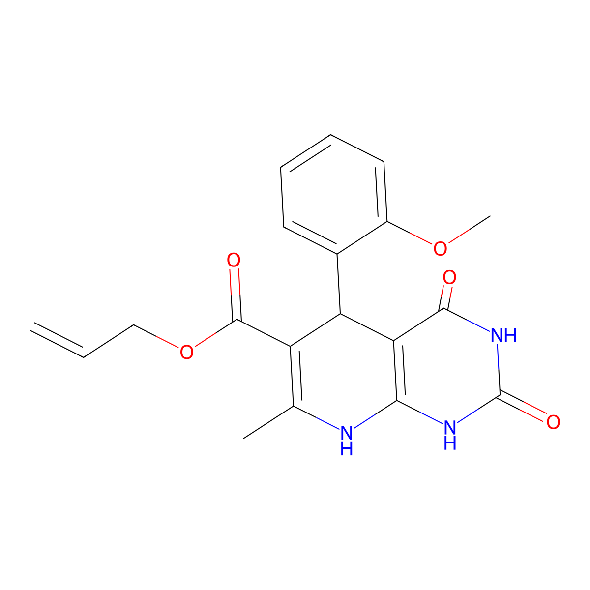 prop-2-enyl 5-(2-methoxyphenyl)-7-methyl-2,4-dioxo-5,8-dihydro-1H-pyrido[2,3-d]pyrimidine-6-carboxylate molecular structure, CAS 683778-89-4
