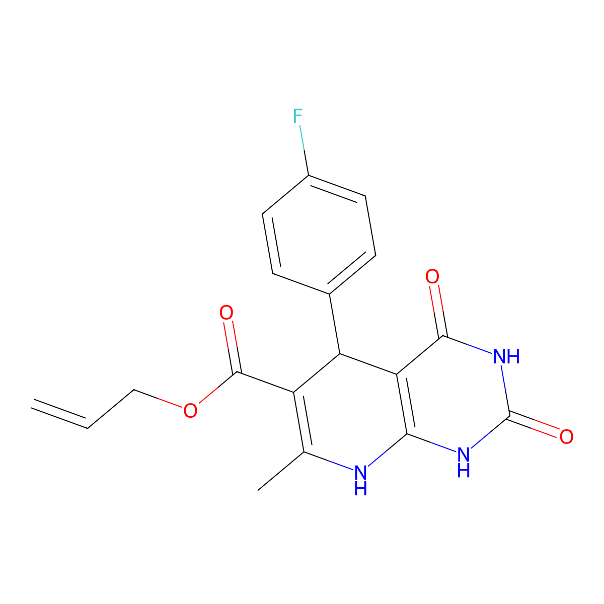 prop-2-enyl 5-(4-fluorophenyl)-7-methyl-2,4-dioxo-5,8-dihydro-1H-pyrido[2,3-d]pyrimidine-6-carboxylate molecular structure, CAS 683779-00-2
