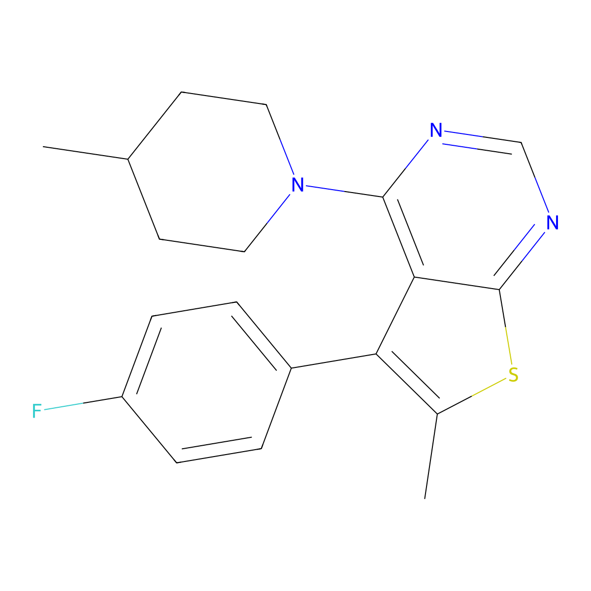 5-(4-Fluorophenyl)-6-methyl-4-(4-methylpiperidin-1-yl)thieno[2,3-d]pyrimidine molecular structure, CAS 683779-94-4