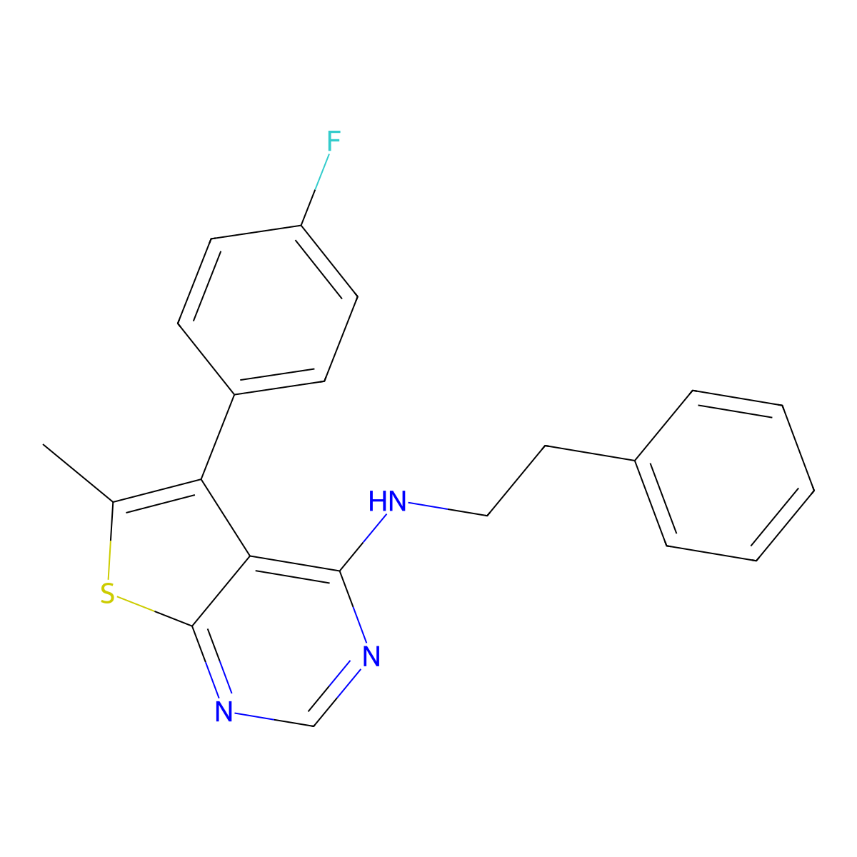 5-(4-fluorophenyl)-6-methyl-N-(2-phenylethyl)thieno[2,3-d]pyrimidin-4-amine molecular structure, CAS 683779-96-6