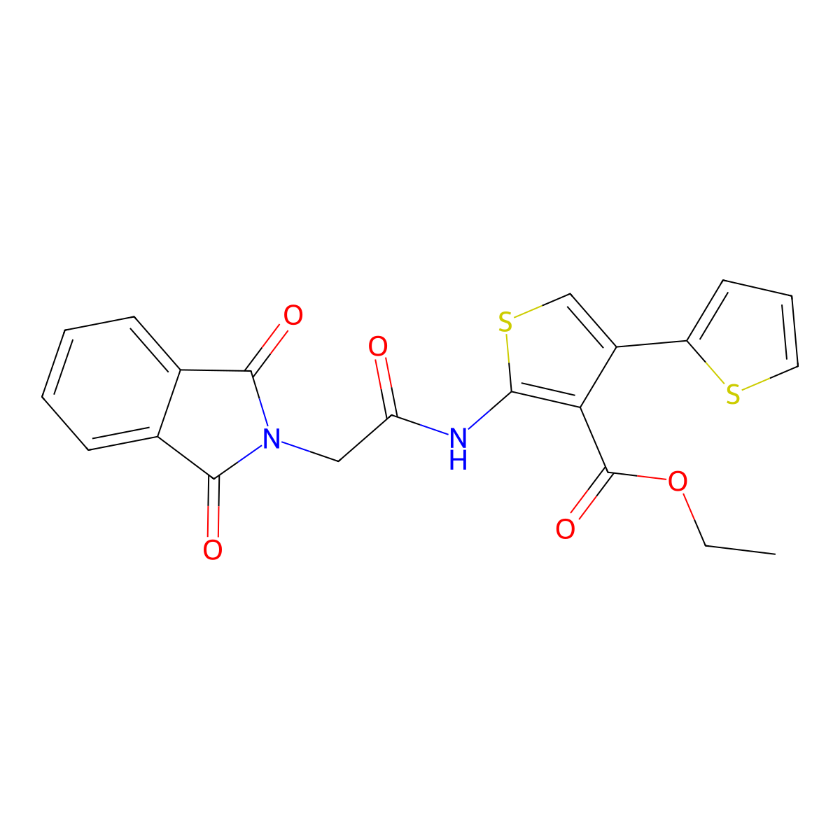 Ethyl 2-[[2-(1,3-dioxoisoindol-2-yl)acetyl]amino]-4-thiophen-2-ylthiophene-3-carboxylate molecular structure, CAS 683780-07-6