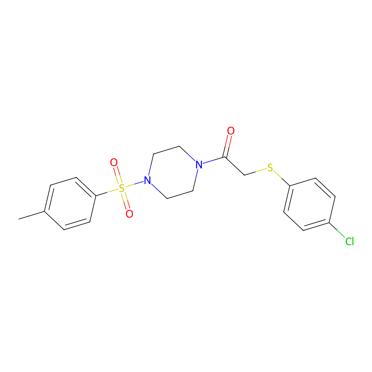 2-[(4-Chlorophenyl)sulfanyl]-1-[4-(4-methylbenzenesulfonyl)piperazin-1-yl]ethan-1-one molecular structure, CAS 683780-08-7