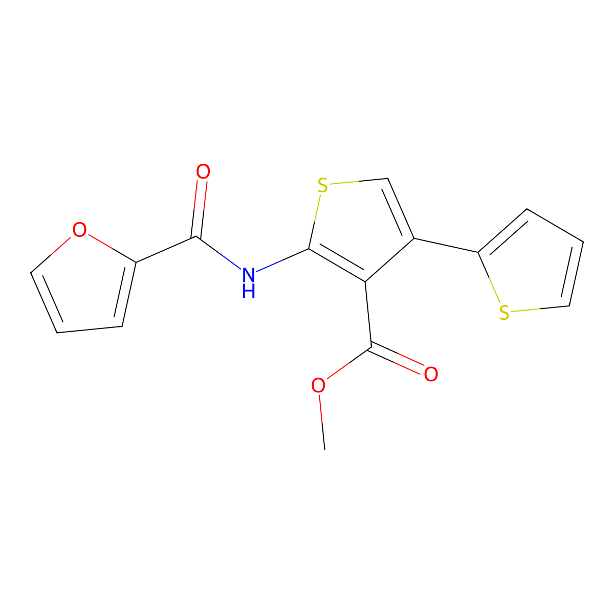 Methyl 2-(furan-2-carbonylamino)-4-thiophen-2-ylthiophene-3-carboxylate molecular structure, CAS 683780-12-3
