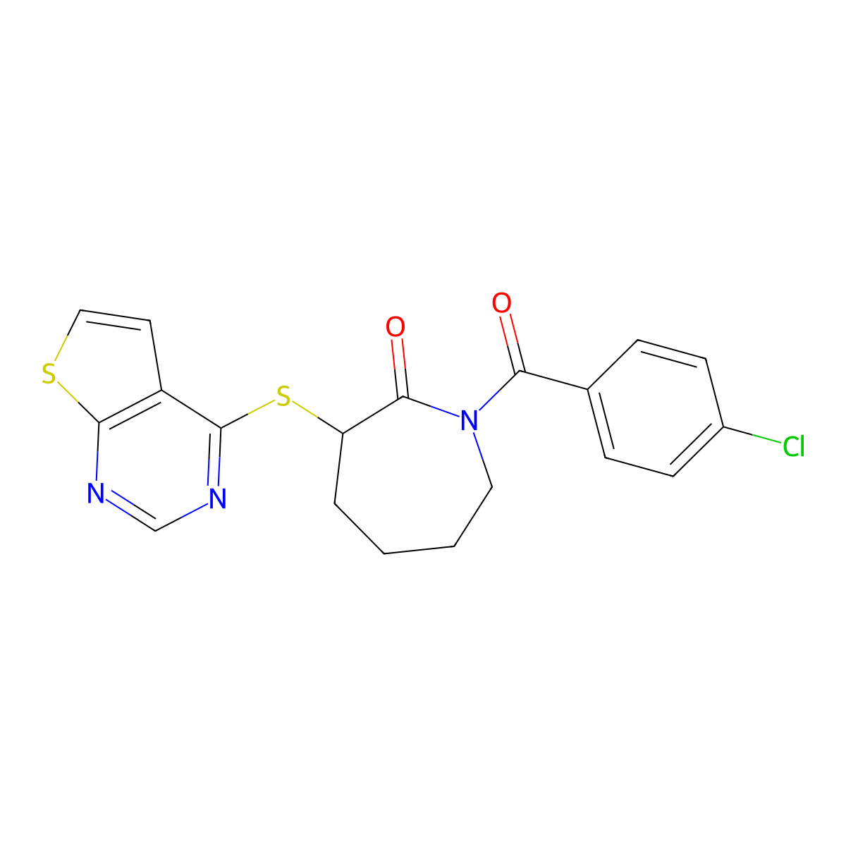 1-(4-Chlorobenzoyl)-3-(thieno[2,3-d]pyrimidin-4-ylthio)azepan-2-one molecular structure, CAS 683780-17-8