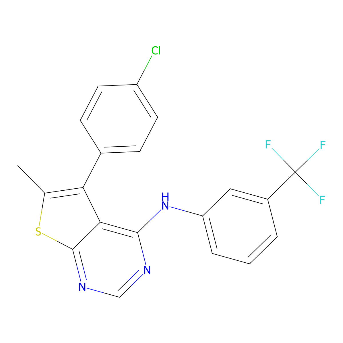 5-(4-chlorophenyl)-6-methyl-N-[3-(trifluoromethyl)phenyl]thieno[2,3-d]pyrimidin-4-amine molecular structure, CAS 683780-19-0