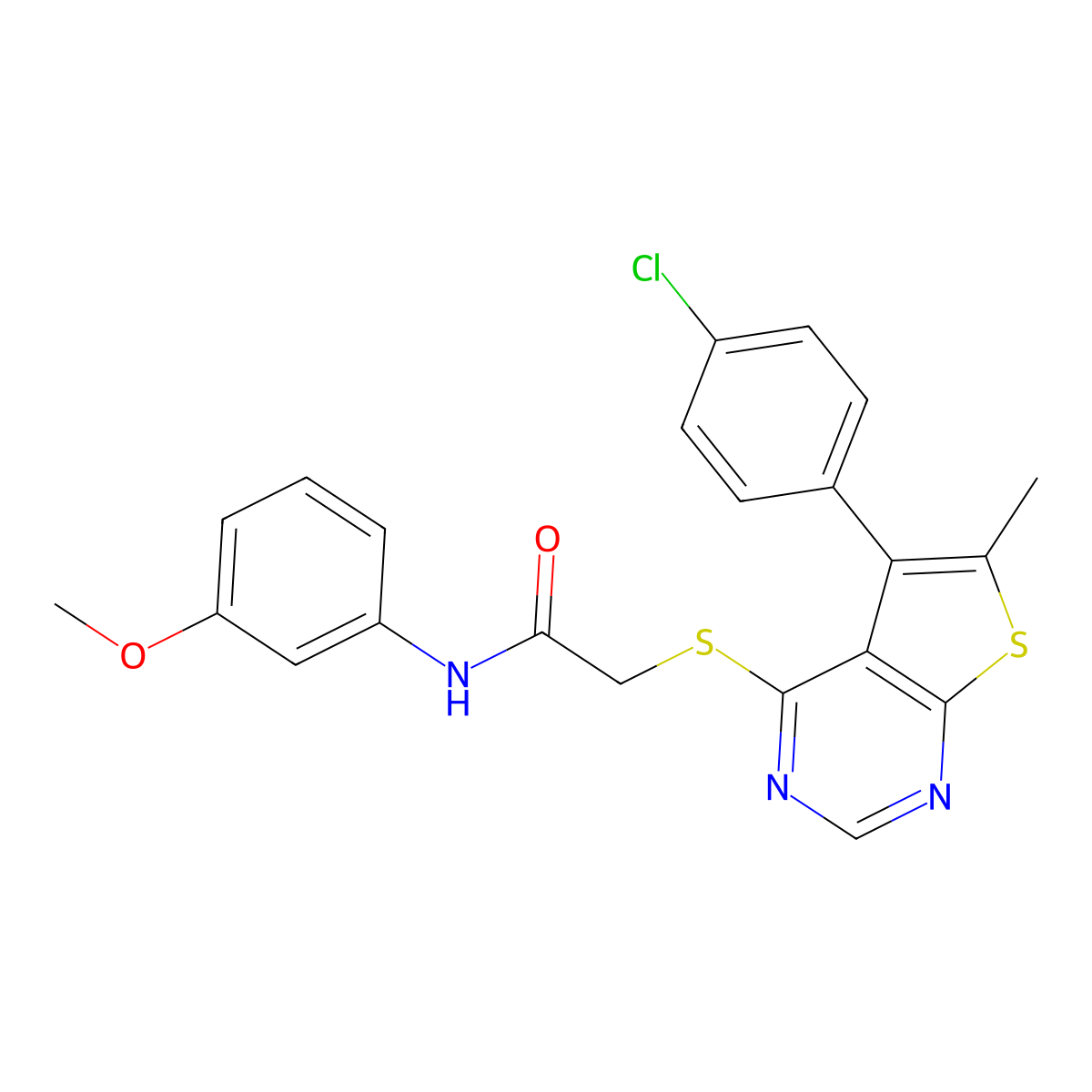 2-((5-(4-chlorophenyl)-6-methylthieno[2,3-d]pyrimidin-4-yl)thio)-N-(3-methoxyphenyl)acetamide molecular structure, CAS 683780-21-4