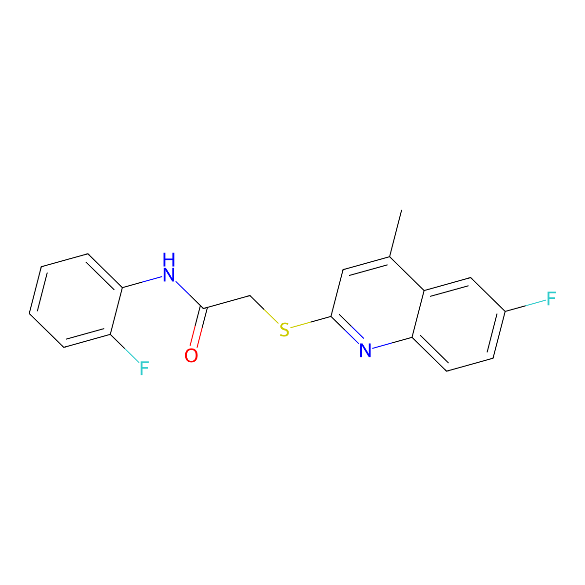 2-[(6-fluoro-4-methylquinolin-2-yl)sulfanyl]-N-(2-fluorophenyl)acetamide molecular structure, CAS 683780-23-6
