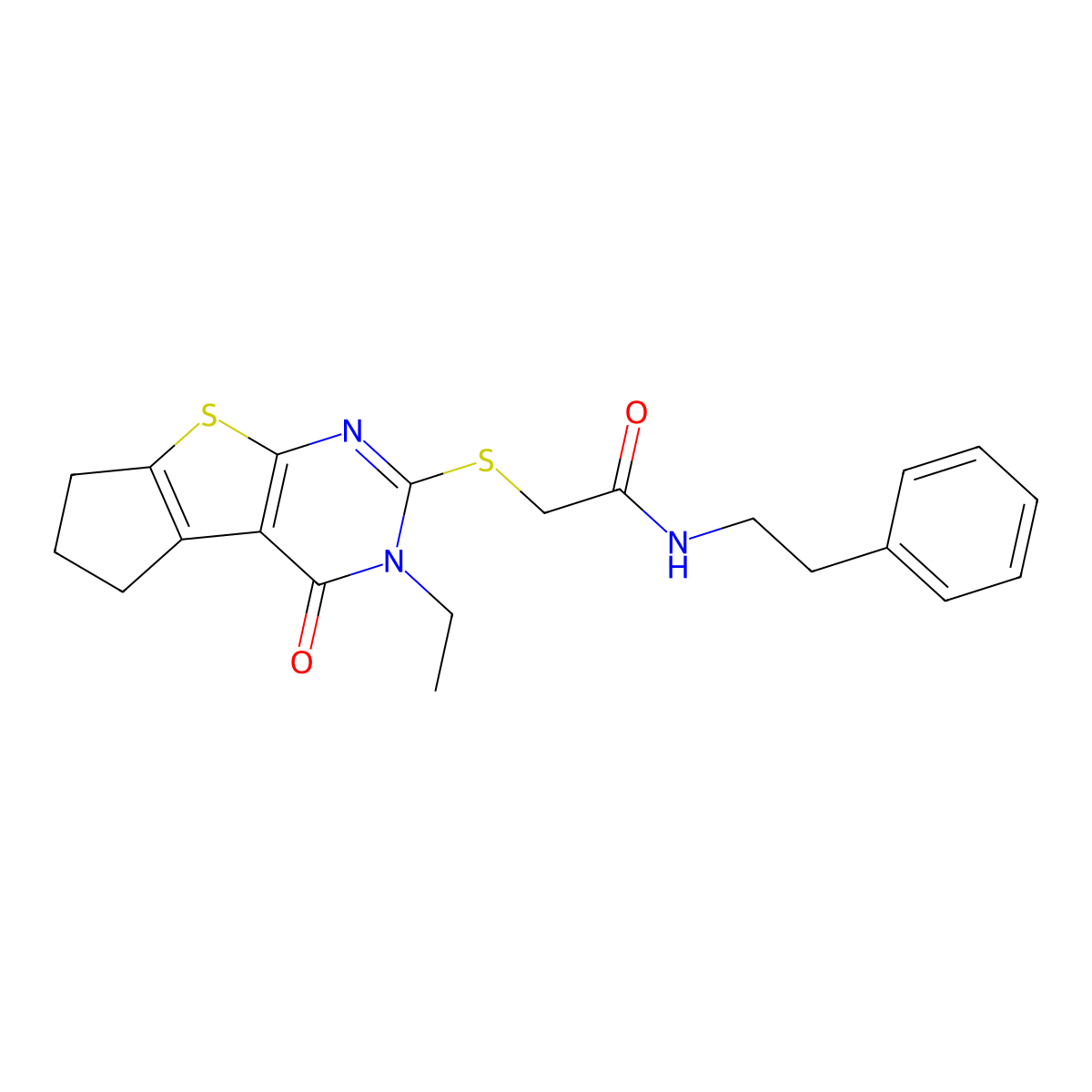 2-({11-ethyl-12-oxo-7-thia-9,11-diazatricyclo[6.4.0.0^{2,6}]dodeca-1(8),2(6),9-trien-10-yl}sulfanyl)-N-(2-phenylethyl)acetamide molecular structure, CAS 683780-29-2