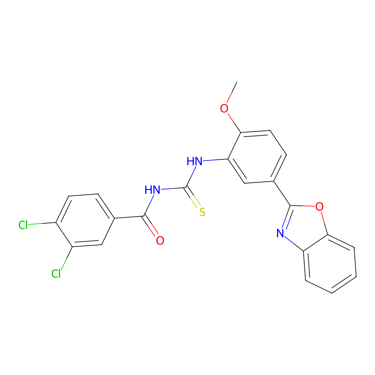 N-[[5-(1,3-benzoxazol-2-yl)-2-methoxyphenyl]carbamothioyl]-3,4-dichlorobenzamide molecular structure, CAS 683786-43-8