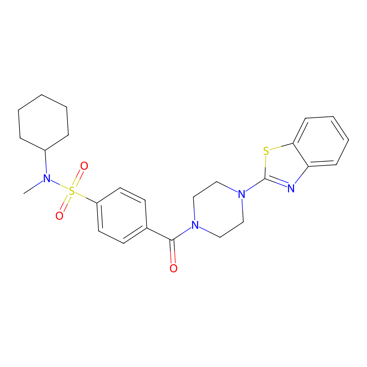 4-(4-(benzo[d]thiazol-2-yl)piperazine-1-carbonyl)-N-cyclohexyl-N-methylbenzenesulfonamide molecular structure, CAS 683790-79-6