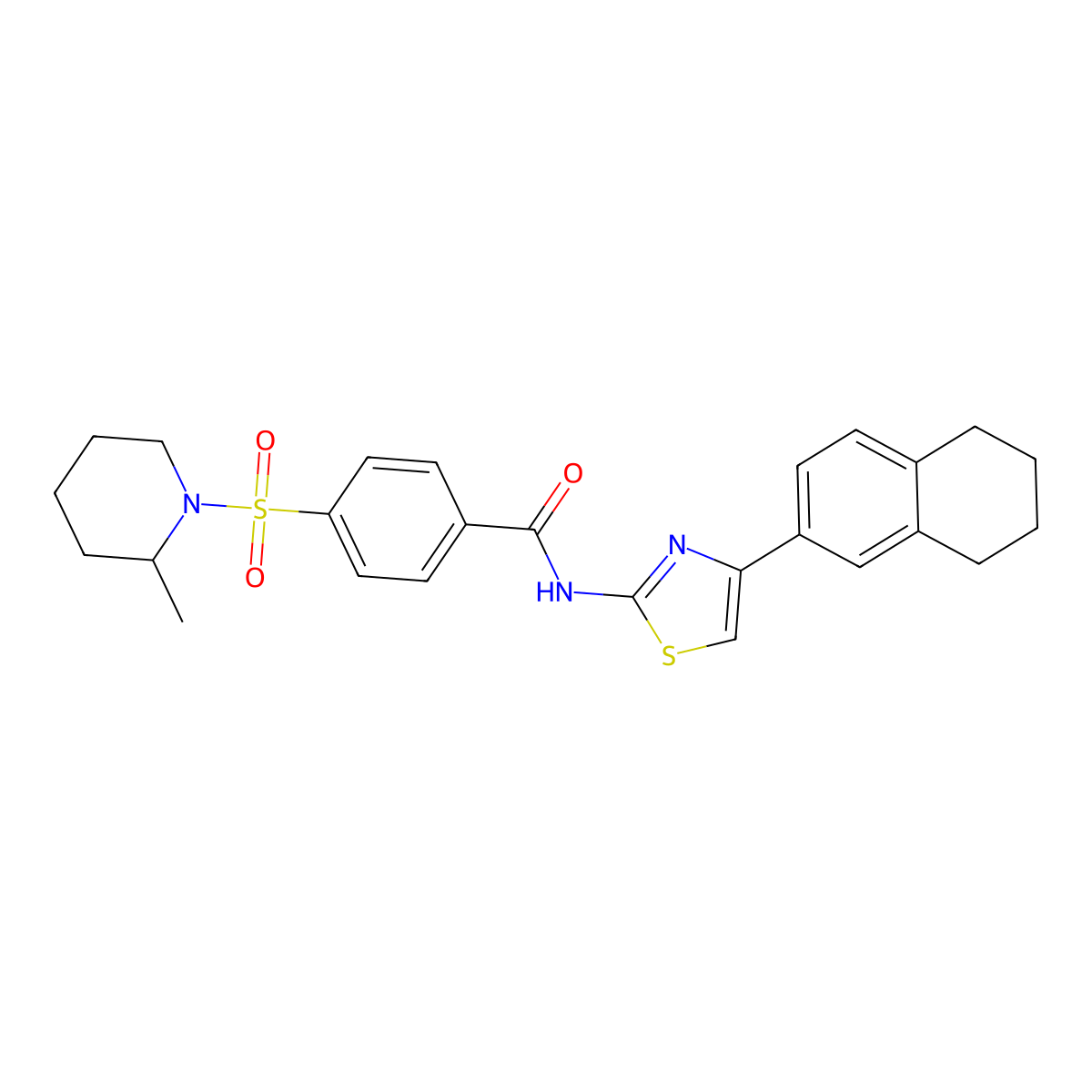 4-((2-methylpiperidin-1-yl)sulfonyl)-N-(4-(5,6,7,8-tetrahydronaphthalen-2-yl)thiazol-2-yl)benzamide molecular structure, CAS 683790-84-3