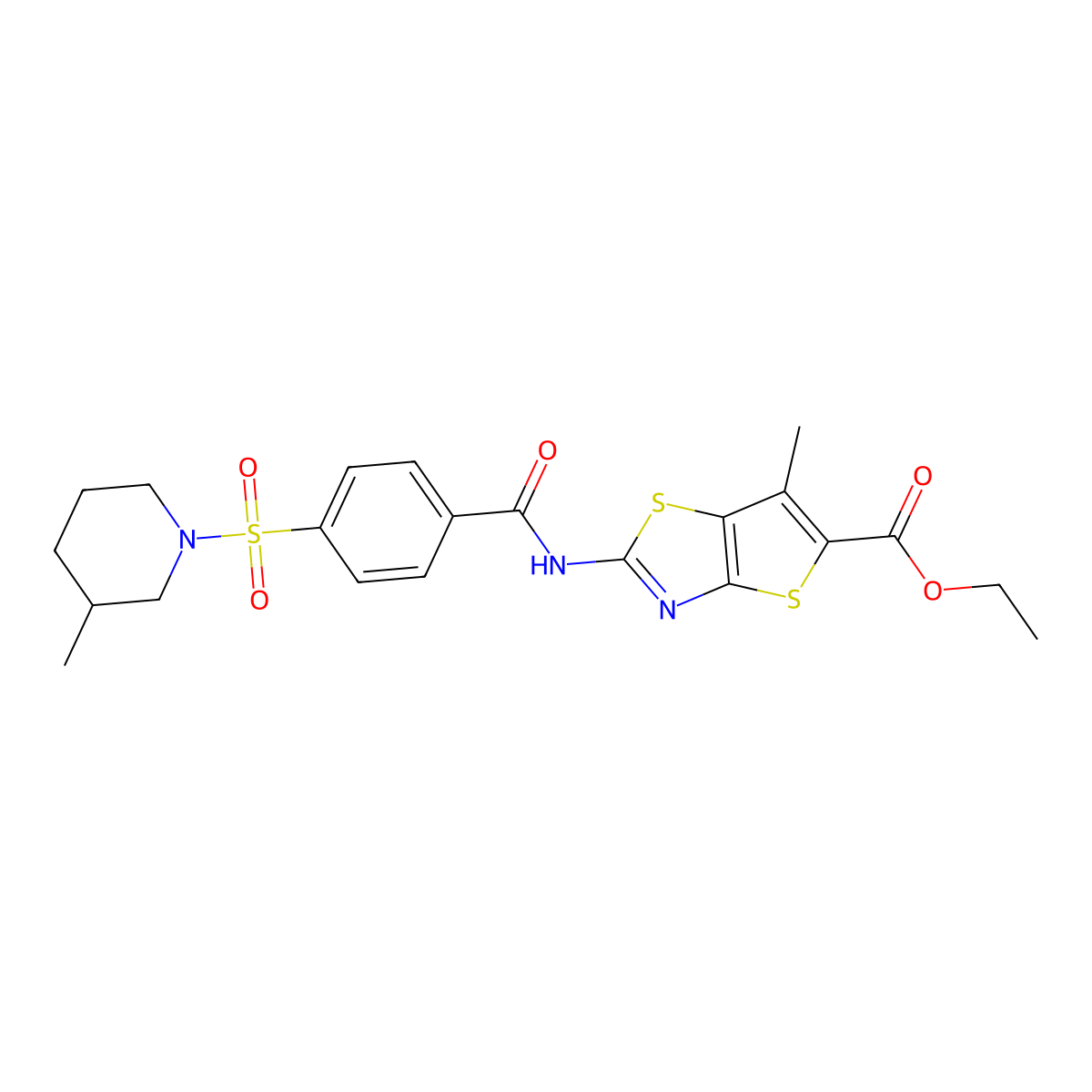 Ethyl 6-methyl-2-(4-((3-methylpiperidin-1-yl)sulfonyl)benzamido)thieno[2,3-d]thiazole-5-carboxylate molecular structure, CAS 683790-92-3
