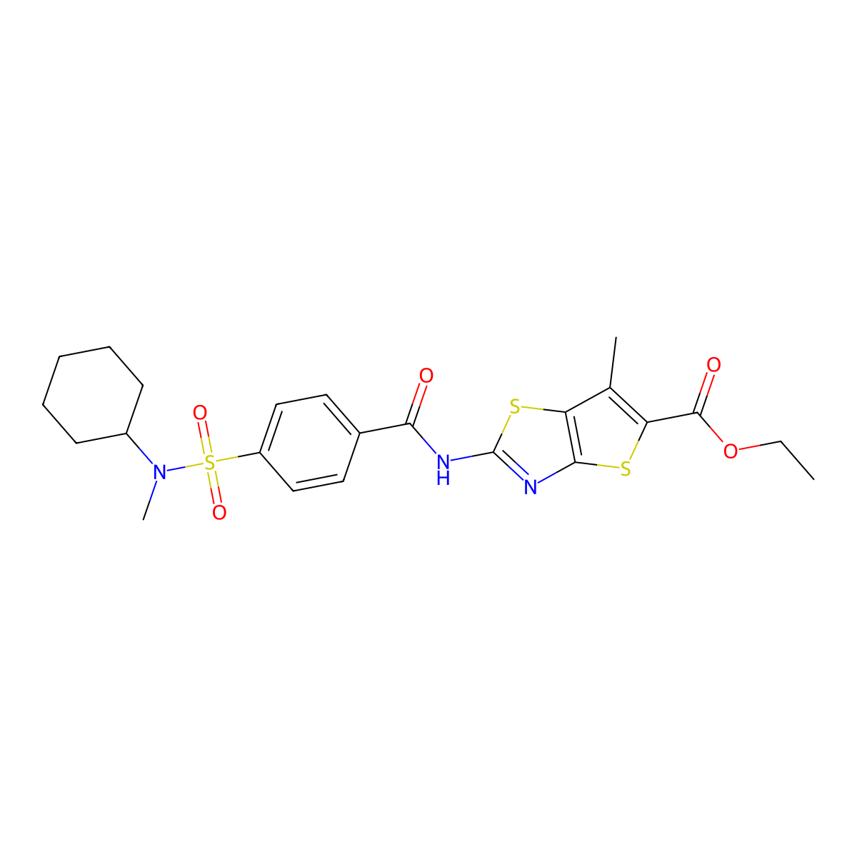ethyl 2-(4-(N-cyclohexyl-N-methylsulfamoyl)benzamido)-6-methylthieno[2,3-d]thiazole-5-carboxylate molecular structure, CAS 683790-98-9