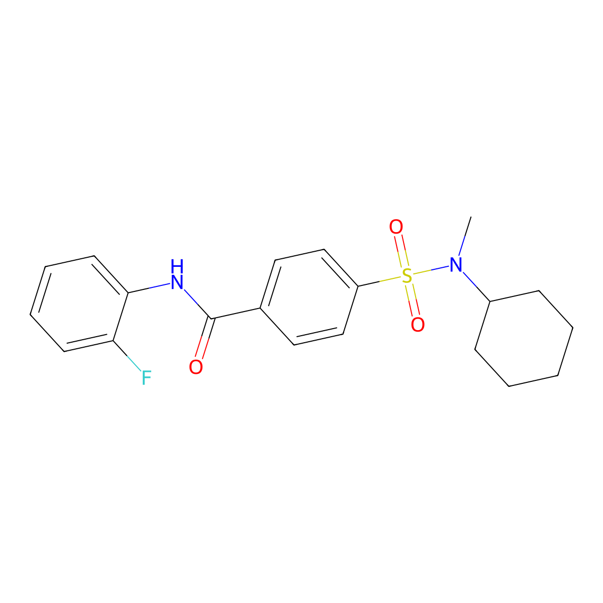 4-[cyclohexyl(methyl)sulfamoyl]-N-(2-fluorophenyl)benzamide molecular structure, CAS 683791-96-0