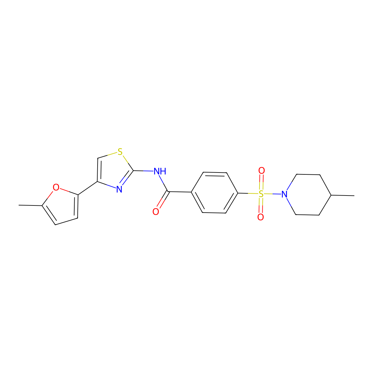 N-(4-(5-methylfuran-2-yl)thiazol-2-yl)-4-((4-methylpiperidin-1-yl)sulfonyl)benzamide molecular structure, CAS 683792-37-2