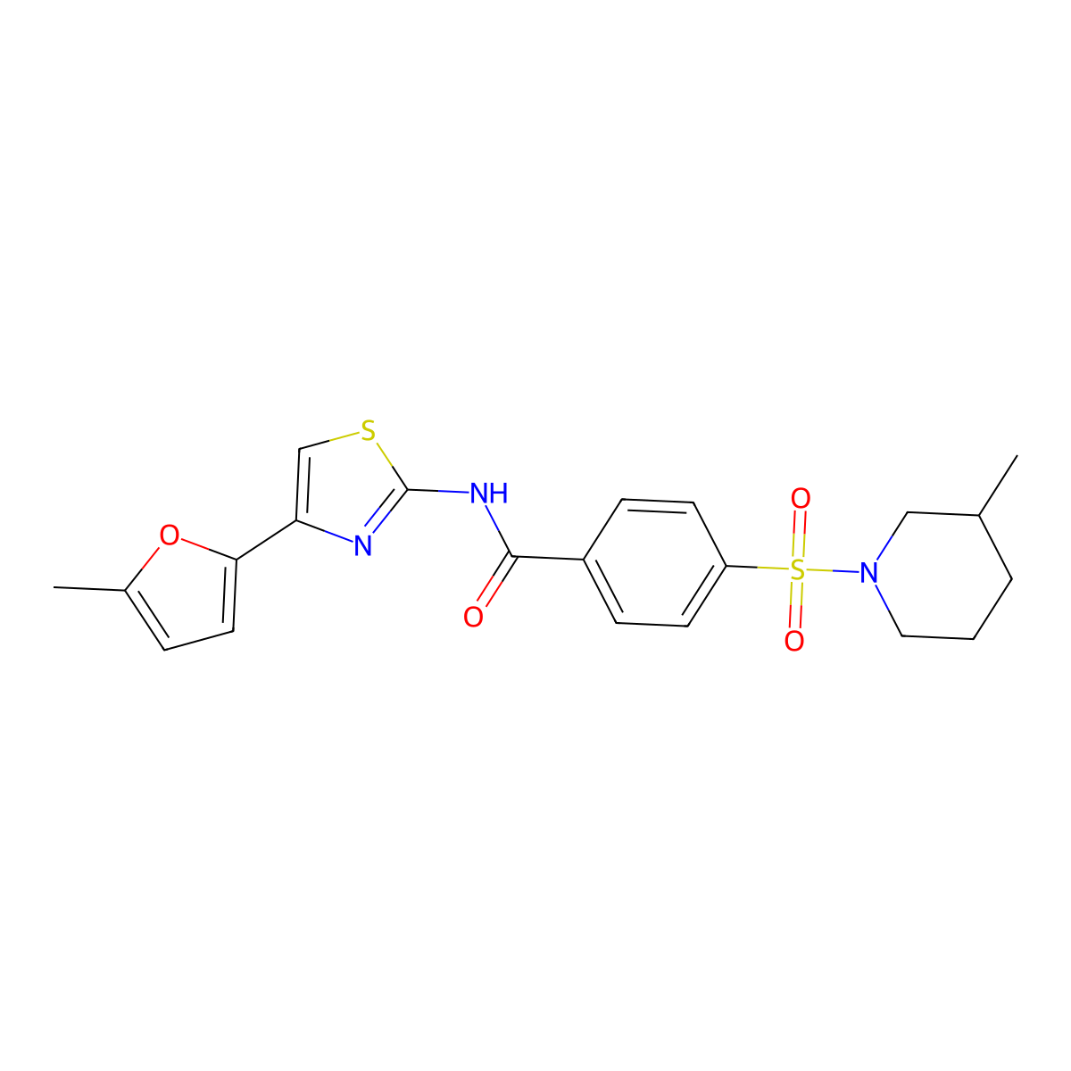 N-(4-(5-methylfuran-2-yl)thiazol-2-yl)-4-((3-methylpiperidin-1-yl)sulfonyl)benzamide molecular structure, CAS 683792-38-3