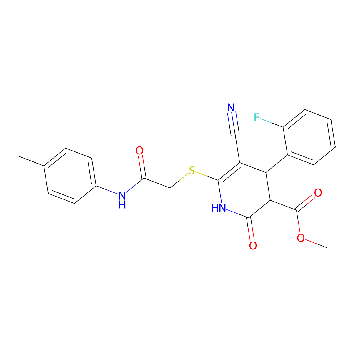 methyl 5-cyano-4-(2-fluorophenyl)-6-[2-(4-methylanilino)-2-oxoethyl]sulfanyl-2-oxo-3,4-dihydro-1H-pyridine-3-carboxylate molecular structure, CAS 683793-91-1