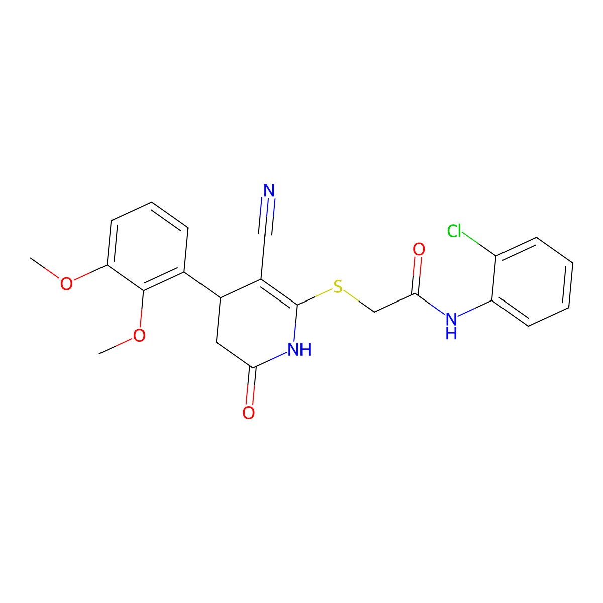 N-(2-chlorophenyl)-2-[[5-cyano-4-(2,3-dimethoxyphenyl)-2-oxo-3,4-dihydro-1H-pyridin-6-yl]sulfanyl]acetamide molecular structure, CAS 683793-95-5