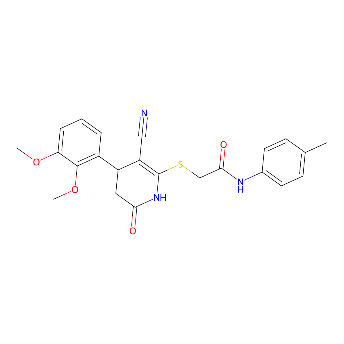 2-{[3-cyano-4-(2,3-dimethoxyphenyl)-6-oxo-1,4,5,6-tetrahydropyridin-2-yl]sulfanyl}-N-(4-methylphenyl)acetamide molecular structure, CAS 683793-98-8