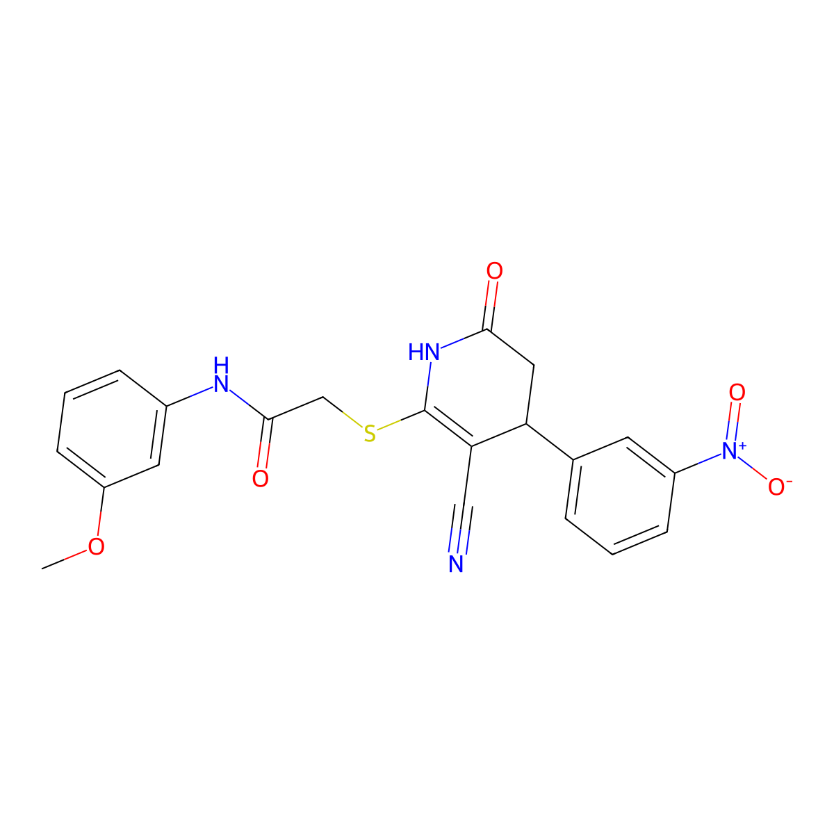 2-{[3-cyano-4-(3-nitrophenyl)-6-oxo-1,4,5,6-tetrahydropyridin-2-yl]sulfanyl}-N-(3-methoxyphenyl)acetamide molecular structure, CAS 683794-00-5