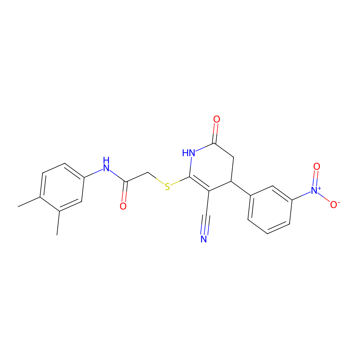 2-{[3-cyano-4-(3-nitrophenyl)-6-oxo-1,4,5,6-tetrahydropyridin-2-yl]sulfanyl}-N-(3,4-dimethylphenyl)acetamide molecular structure, CAS 683794-03-8