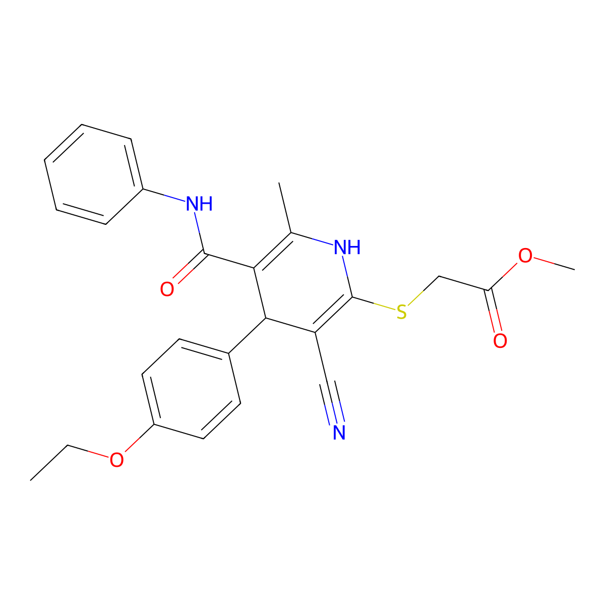 Methyl 2-{[3-cyano-4-(4-ethoxyphenyl)-6-methyl-5-(phenylcarbamoyl)-1,4-dihydropyridin-2-YL]sulfanyl}acetate molecular structure, CAS 683794-06-1
