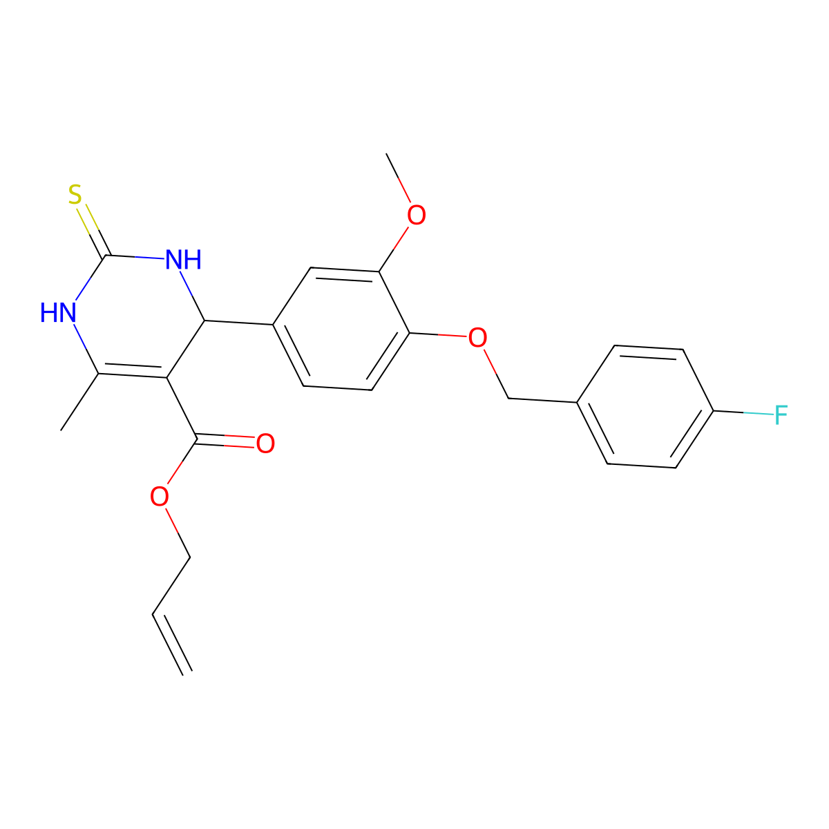Allyl 4-(4-((4-fluorobenzyl)oxy)-3-methoxyphenyl)-6-methyl-2-thioxo-1,2,3,4-tetrahydropyrimidine-5-carboxylate molecular structure, CAS 683794-19-6