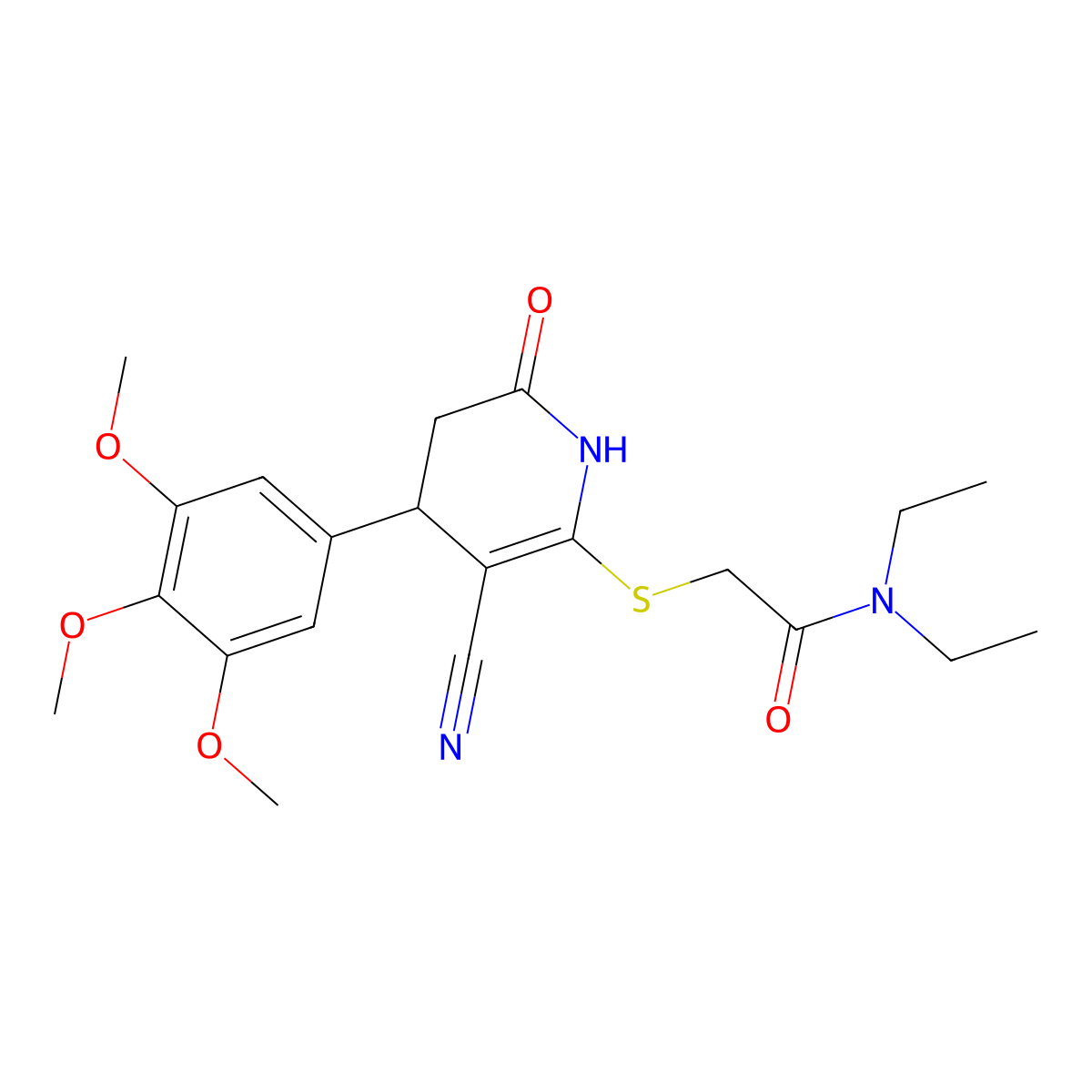 2-{[3-cyano-6-oxo-4-(3,4,5-trimethoxyphenyl)-1,4,5,6-tetrahydropyridin-2-yl]sulfanyl}-N,N-diethylacetamide molecular structure, CAS 683794-42-5