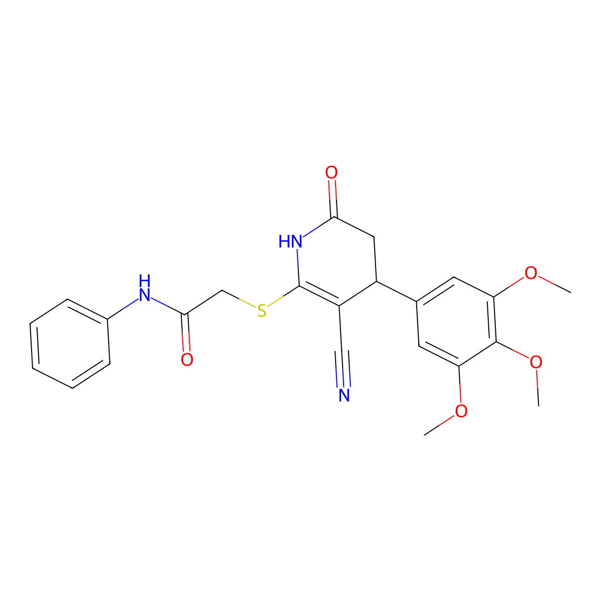 2-[[5-cyano-2-oxo-4-(3,4,5-trimethoxyphenyl)-3,4-dihydro-1H-pyridin-6-yl]sulfanyl]-N-phenylacetamide molecular structure, CAS 683794-46-9