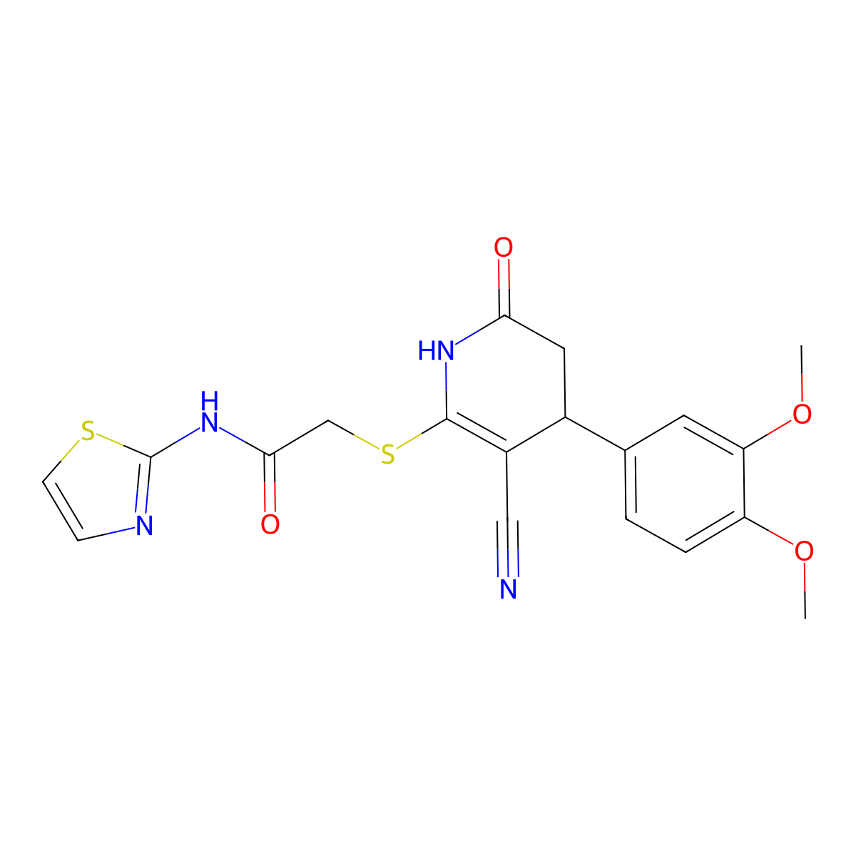 2-((3-cyano-4-(3,4-dimethoxyphenyl)-6-oxo-1,4,5,6-tetrahydropyridin-2-yl)thio)-N-(thiazol-2-yl)acetamide molecular structure, CAS 683794-70-9