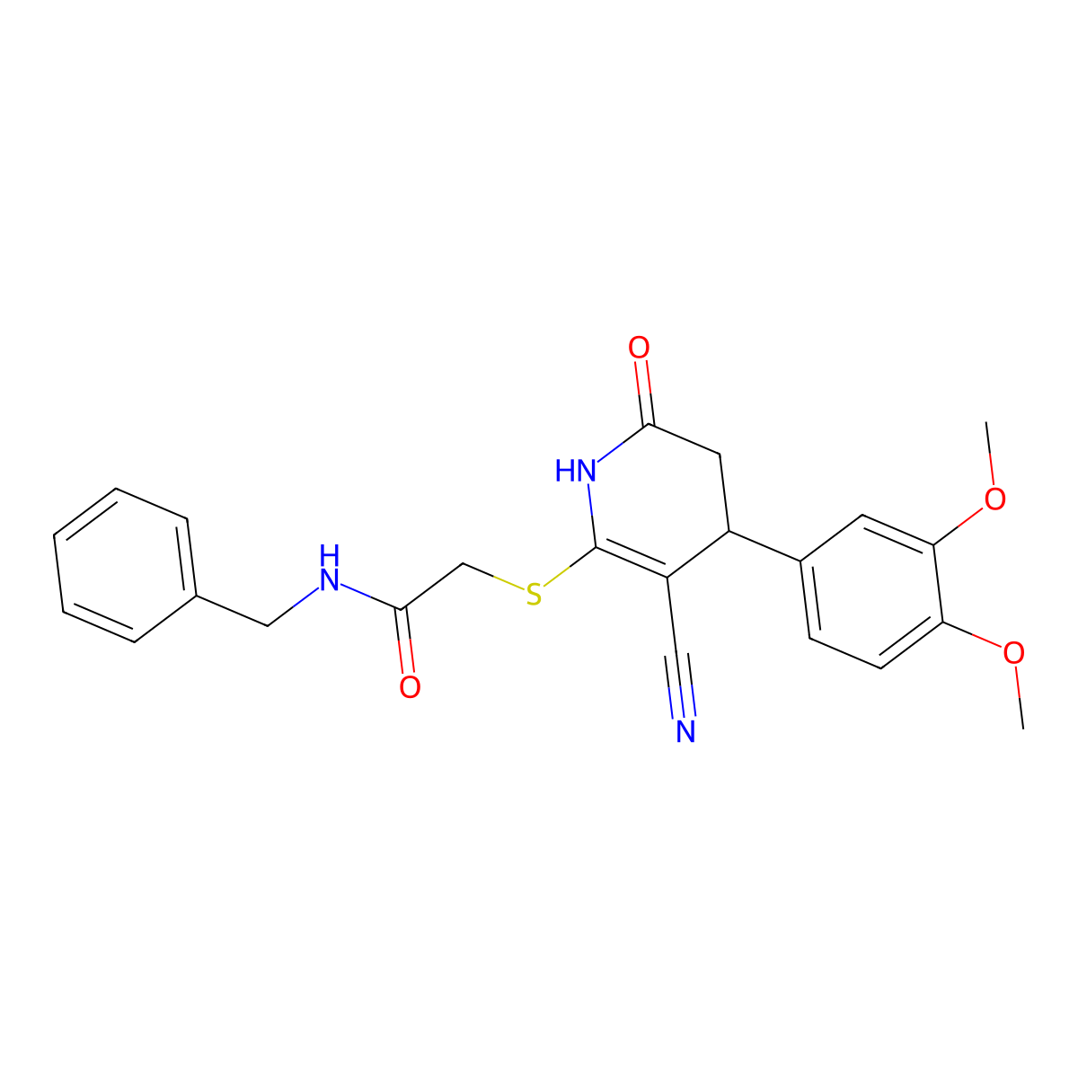 N-benzyl-2-[[5-cyano-4-(3,4-dimethoxyphenyl)-2-oxo-3,4-dihydro-1H-pyridin-6-yl]sulfanyl]acetamide molecular structure, CAS 683794-72-1