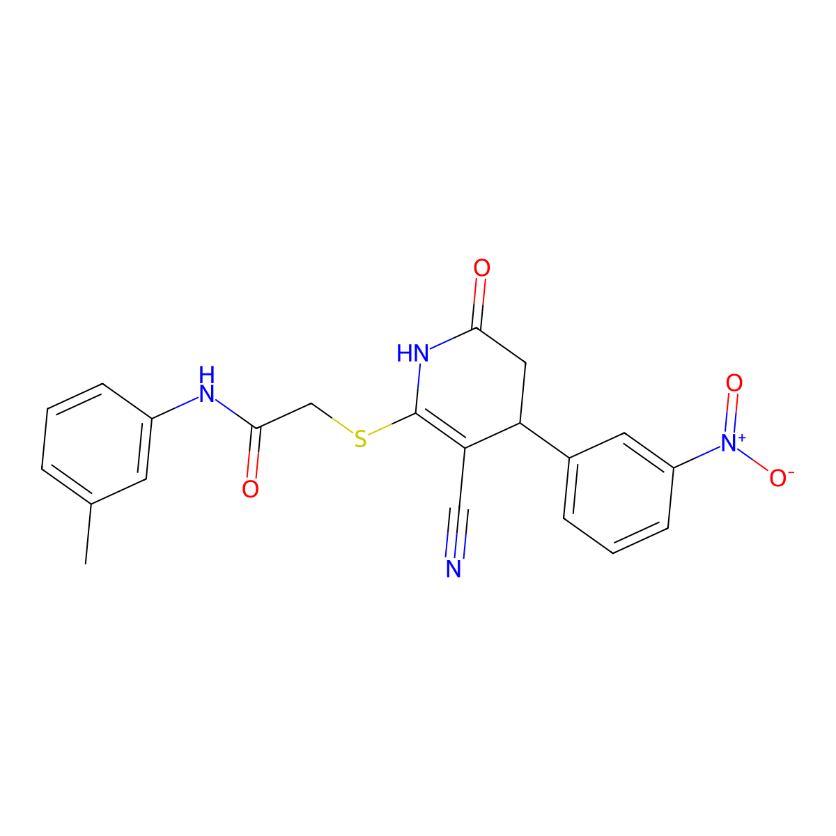 2-{[3-cyano-4-(3-nitrophenyl)-6-oxo-1,4,5,6-tetrahydropyridin-2-yl]sulfanyl}-N-(3-methylphenyl)acetamide molecular structure, CAS 683794-81-2