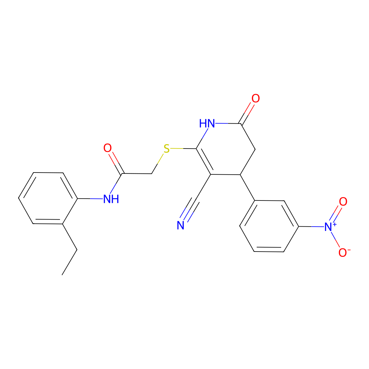 2-{[3-cyano-4-(3-nitrophenyl)-6-oxo-1,4,5,6-tetrahydropyridin-2-yl]sulfanyl}-N-(2-ethylphenyl)acetamide molecular structure, CAS 683794-82-3