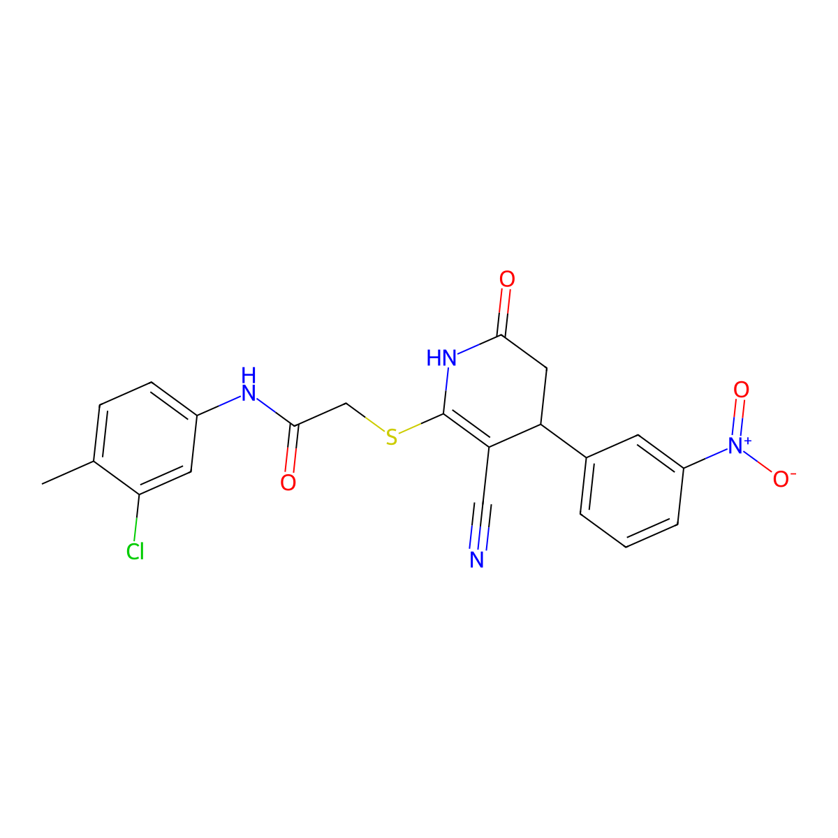 N-(3-chloro-4-methylphenyl)-2-((3-cyano-4-(3-nitrophenyl)-6-oxo-1,4,5,6-tetrahydropyridin-2-yl)thio)acetamide molecular structure, CAS 683794-83-4