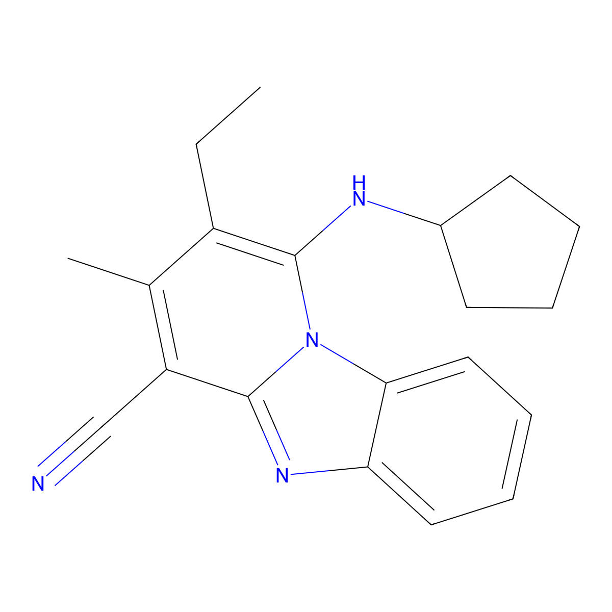 1-(Cyclopentylamino)-2-ethyl-3-methylpyrido[1,2-a]benzimidazole-4-carbonitrile molecular structure, CAS 683795-44-0
