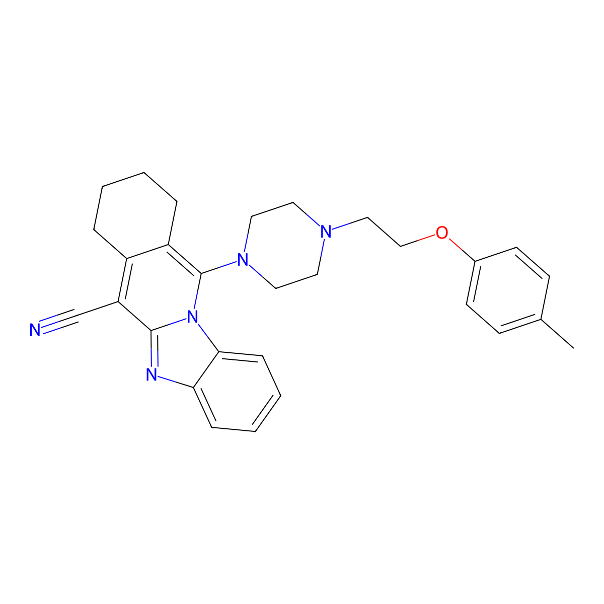 11-[4-[2-(4-Methylphenoxy)ethyl]piperazin-1-yl]-7,8,9,10-tetrahydrobenzimidazolo[1,2-b]isoquinoline-6-carbonitrile molecular structure, CAS 683796-02-3