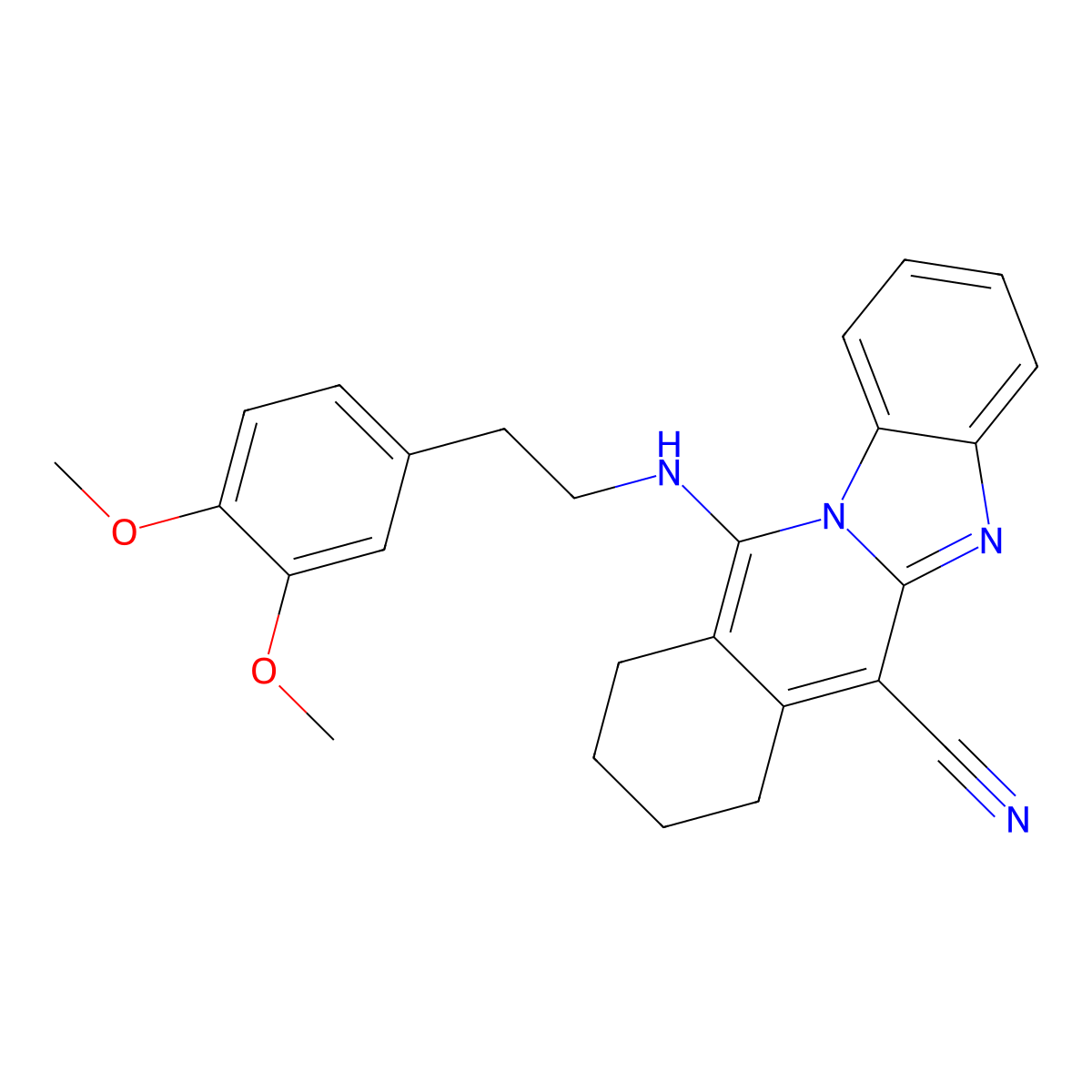 11-[2-(3,4-Dimethoxyphenyl)ethylamino]-7,8,9,10-tetrahydrobenzimidazolo[1,2-b]isoquinoline-6-carbonitrile molecular structure, CAS 683796-03-4