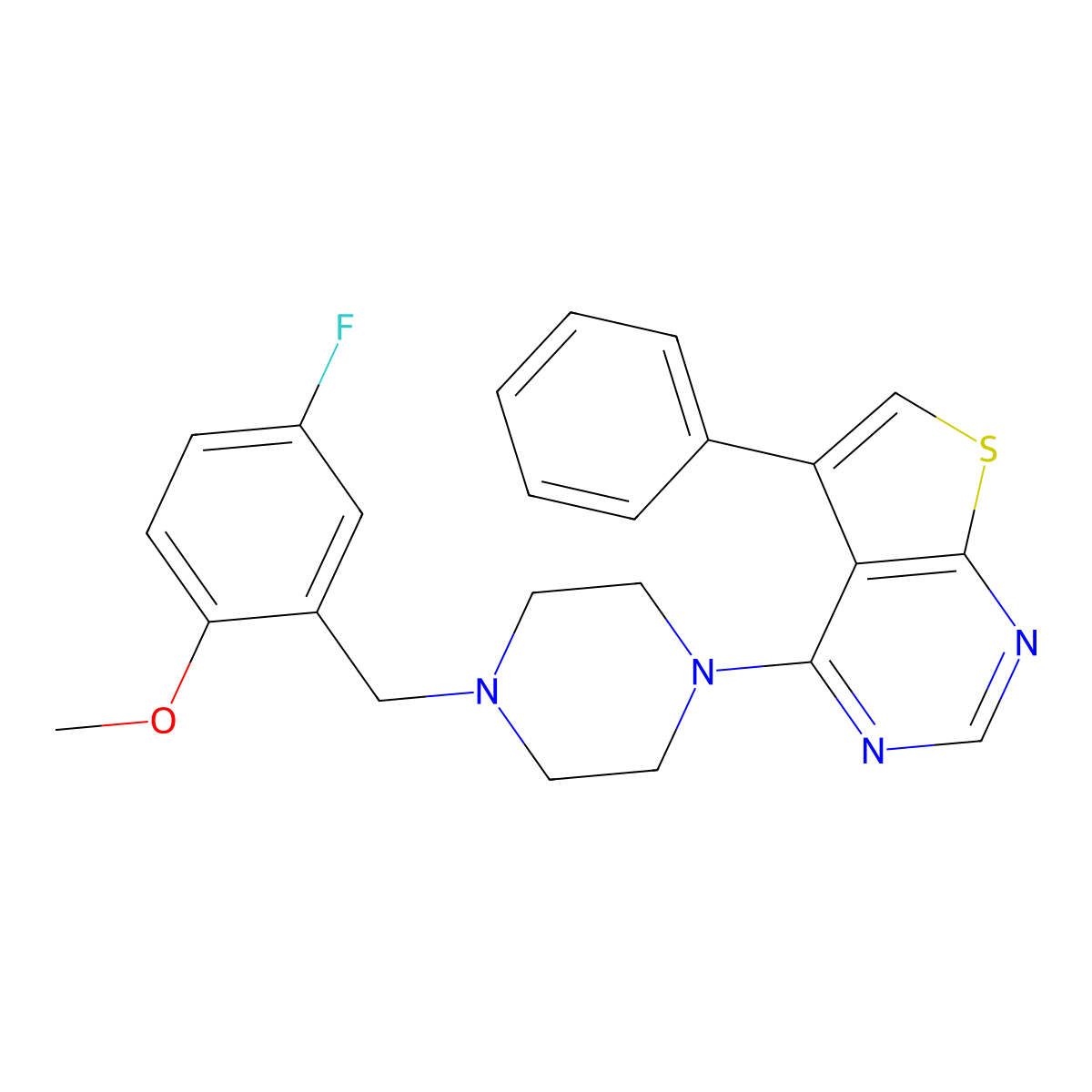4-[4-(5-Fluoro-2-methoxybenzyl)piperazin-1-yl]-5-phenylthieno[2,3-d]pyrimidine molecular structure, CAS 683796-66-9