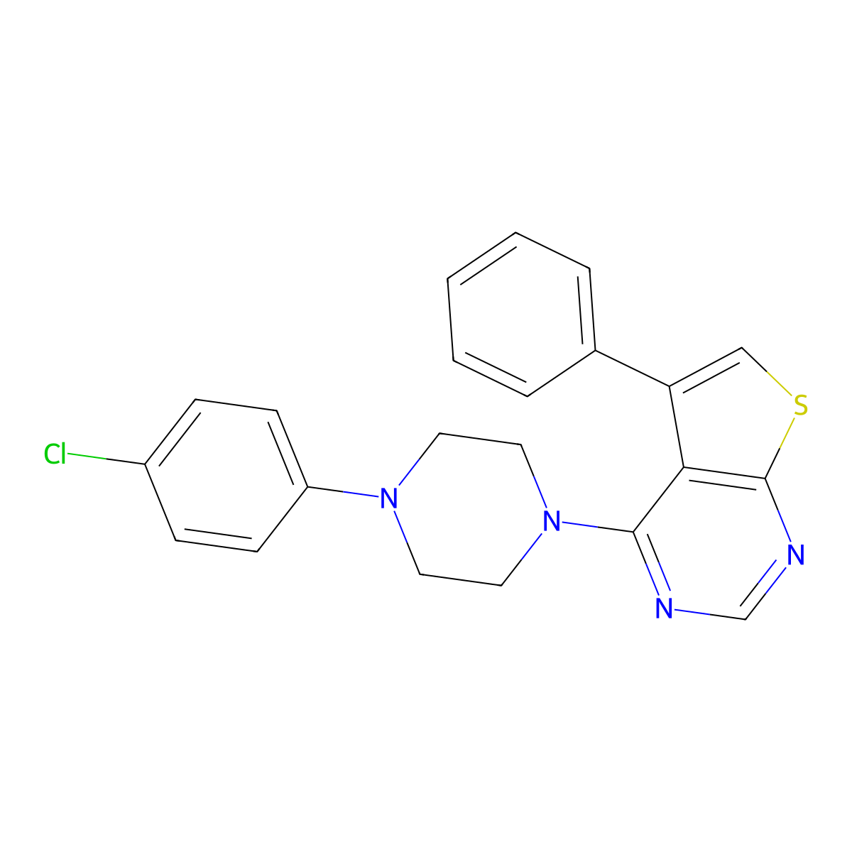 4-[4-(4-Chlorophenyl)piperazin-1-yl]-5-phenylthieno[2,3-d]pyrimidine molecular structure, CAS 683796-73-8