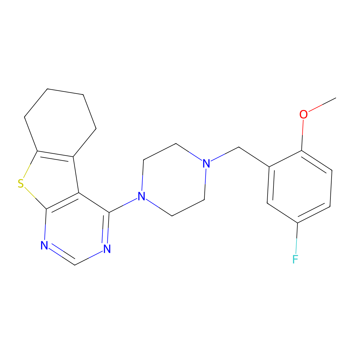 4-[4-(5-Fluoro-2-methoxybenzyl)piperazin-1-yl]-5,6,7,8-tetrahydro[1]benzothieno[2,3-d]pyrimidine molecular structure, CAS 683796-87-4