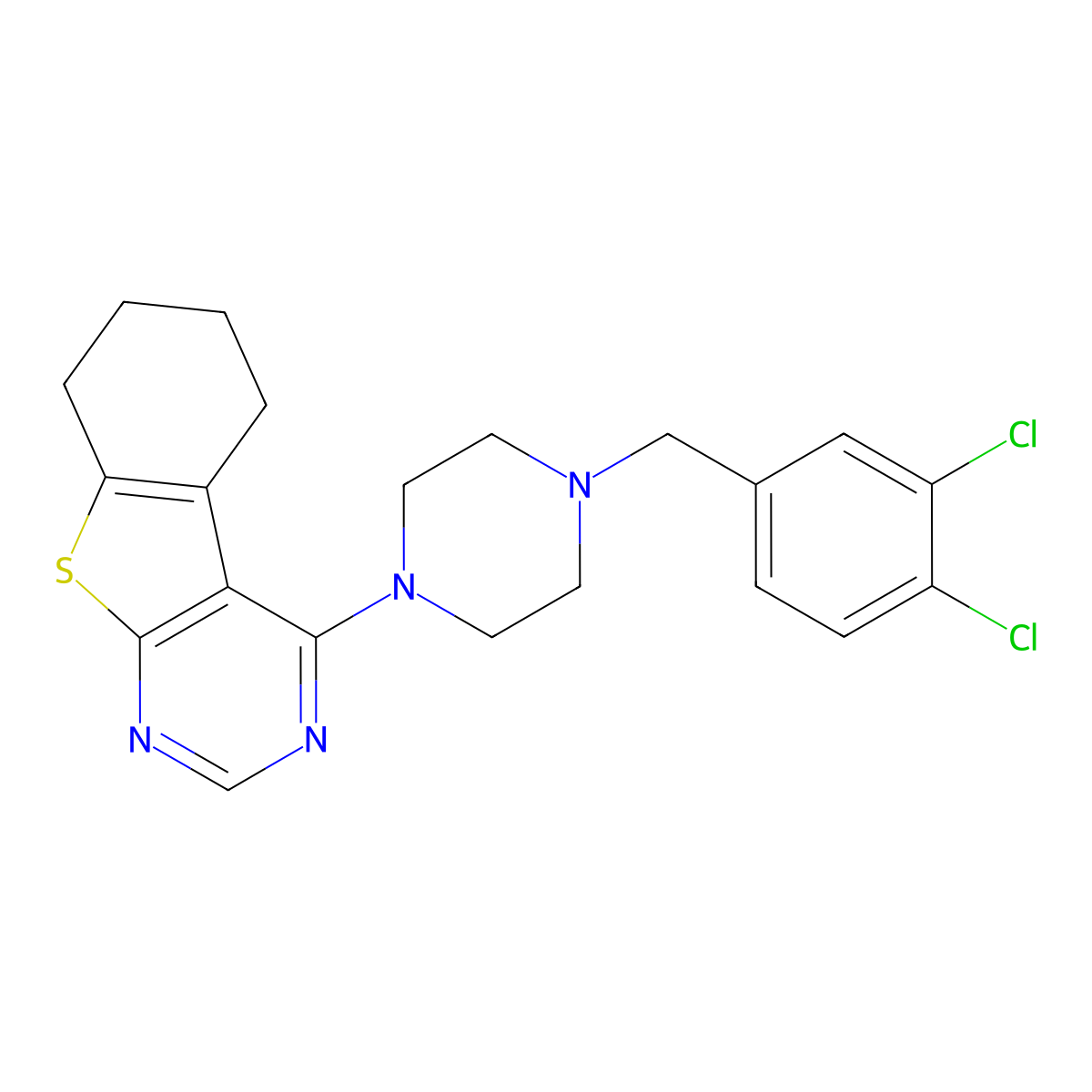 4-[4-(3,4-Dichlorobenzyl)piperazin-1-yl]-5,6,7,8-tetrahydro[1]benzothieno[2,3-d]pyrimidine molecular structure, CAS 683796-88-5