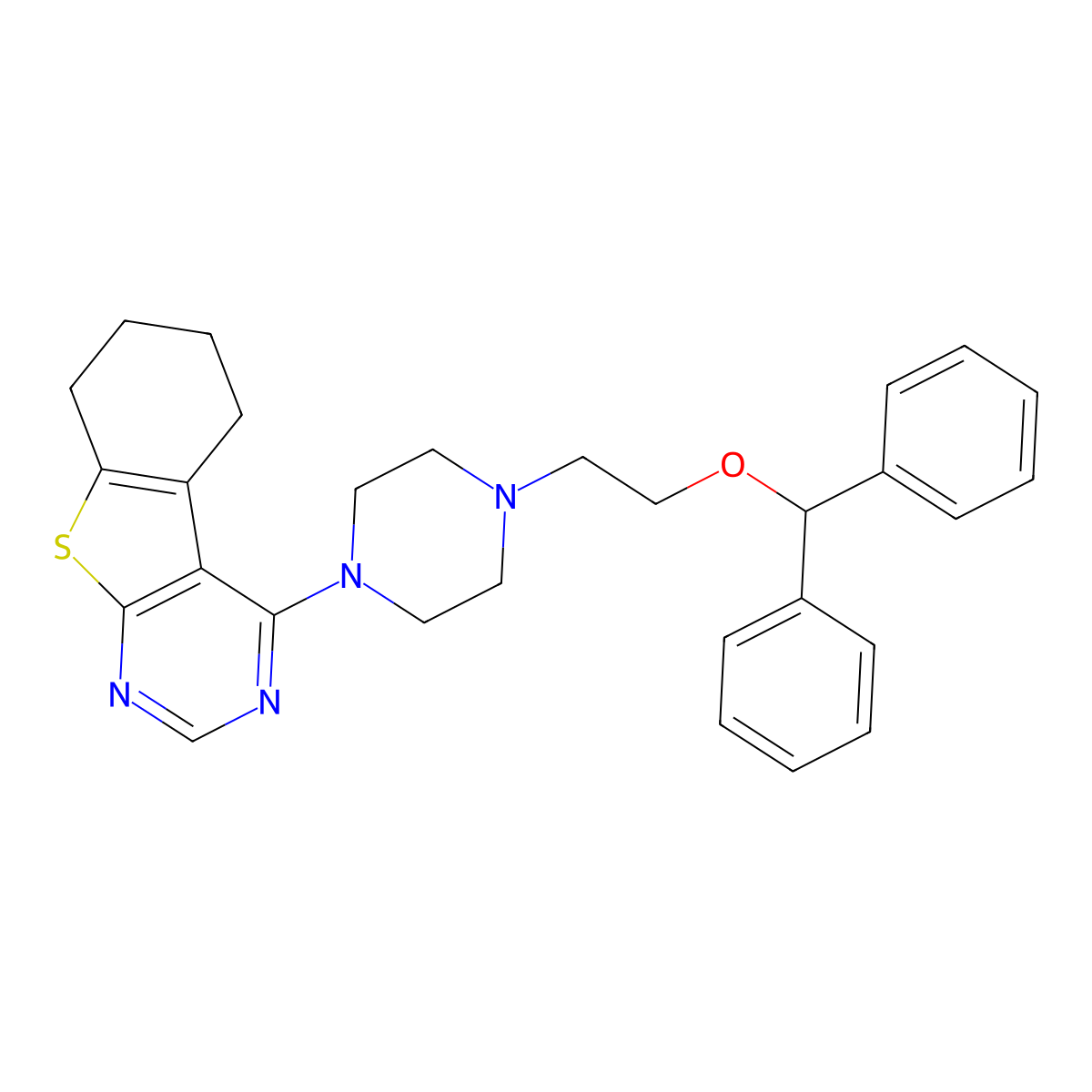 4-{4-[2-(Diphenylmethoxy)ethyl]piperazin-1-yl}-5,6,7,8-tetrahydro[1]benzothieno[2,3-d]pyrimidine molecular structure, CAS 683796-94-3