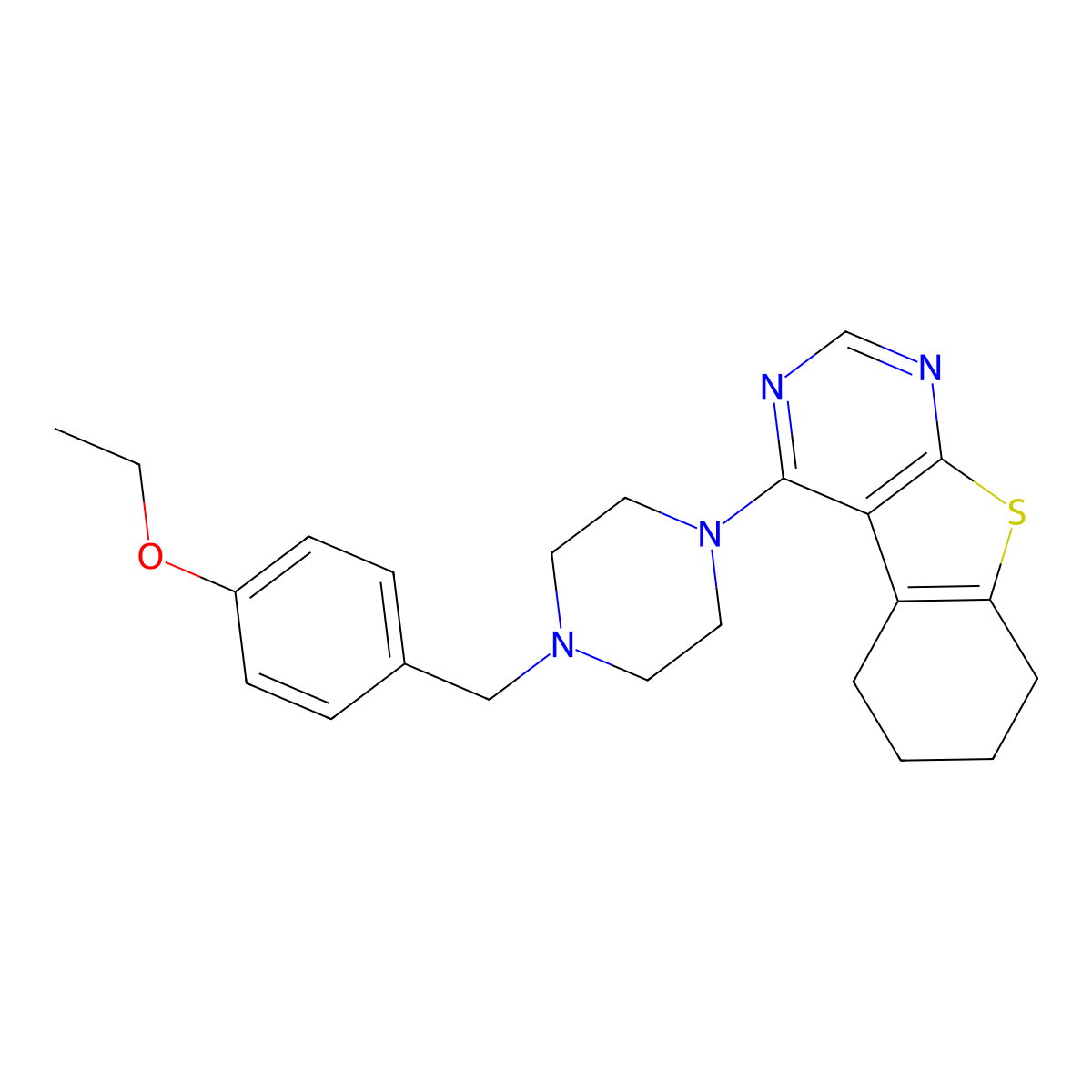 4-[4-[(4-Ethoxyphenyl)methyl]piperazin-1-yl]-5,6,7,8-tetrahydro-[1]benzothiolo[2,3-d]pyrimidine molecular structure, CAS 683797-02-6