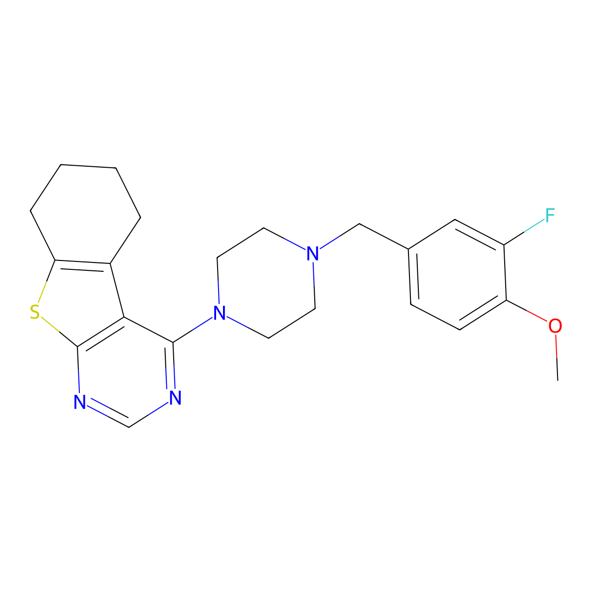 4-[4-(3-Fluoro-4-methoxybenzyl)piperazin-1-yl]-5,6,7,8-tetrahydro[1]benzothieno[2,3-d]pyrimidine molecular structure, CAS 683797-03-7