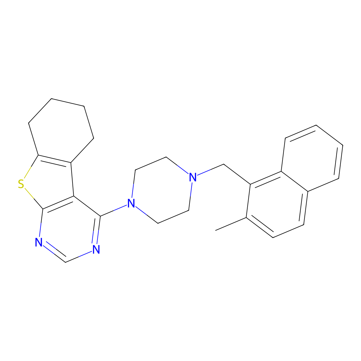 4-{4-[(2-Methyl-1-naphthyl)methyl]piperazin-1-yl}-5,6,7,8-tetrahydro[1]benzothieno[2,3-d]pyrimidine molecular structure, CAS 683797-05-9