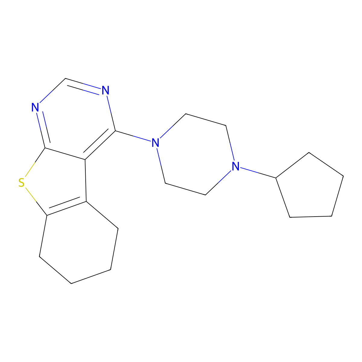 4-(4-Cyclopentylpiperazin-1-yl)-5,6,7,8-tetrahydro[1]benzothieno[2,3-d]pyrimidine molecular structure, CAS 683797-06-0